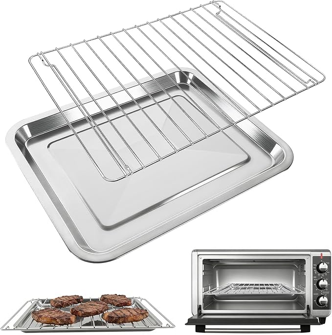 Countertop Toaster Oven Replacement Parts for BLACK+DECKER 8 Slice Extra Wide Convection Oven, Stainless Steel Toaster Oven Accessories Wire Rack Baking Tray