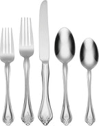 Oneida Silverware Set, Boutonniere 45 Piece Everyday Flatware Set, Service For 8, 18/0 Stainless Steel Silverware Sets, Mirror Finish, Dishwasher Safe, Home And Kitchen Utensils (Silver, 45 Piece)