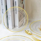 I00000 60 Pcs Clear Gold Plastic Plates, Gold Disposable Plates Includes: 30 Dinner Plate 10.25" and 30 Dessert Plate 7.5 ", Premium Clear Plate Prefect for Wedding and Gold Plates Party/Birthday