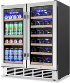 30 Inch Wine and Beverage Refrigerator, Dual Zone Wine Fridge with Quiet & Upgraded Cooling System, Large Capacity Beverage Cooler, Built-In or Freestanding, Holds 30 Bottles and 110 Cans