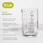 True Recipe Mixing Glass, Cocktail and Bar Tools with Thick Base, Pour Spout, and 5 Printed Recipes, 17 Oz