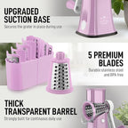 Zulay Kitchen Rotary Cheese Grater 5 Blade Cheese Shredder - Manual Hand Crank Cheese Grater With Reinforced Suction & 5 Interchangeable Drums - Easy to Use, Vegetable Chopper Round Mandoline Slicer
