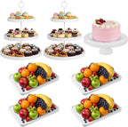 7 Pcs Wood Dessert Table Display Set Wooden 3 Tie Cupcake Stands Rustic Round Cake Stand Wood Dessert Serving Trays for Party Baby Shower Wedding Birthday (White)