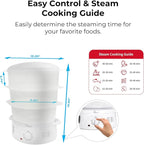 Rosewill Electric Food Steamer with 3 Tiers BPA-Free Stackable, Dishwasher Safe Baskets, 800W with fast steam heating within 40s, Auto shut-off and 60-min timer, 9.5 Quarts Capacity - White