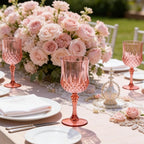 Plastic Wine Glasses, Plastic Goblets Vintage Style Cordial Unbreakable Drinking Glasses, Reusable Drinkware for Wedding Reception, Grand Event Party Supplies (12, Rose Gold)