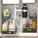 Under Sink Organizer with Pull-Out Drawers,Kitchen Sink Organizer,2 Tier Bathroom Organizers And Storage,Bathroom Accessories Set,Black 2 Pack
