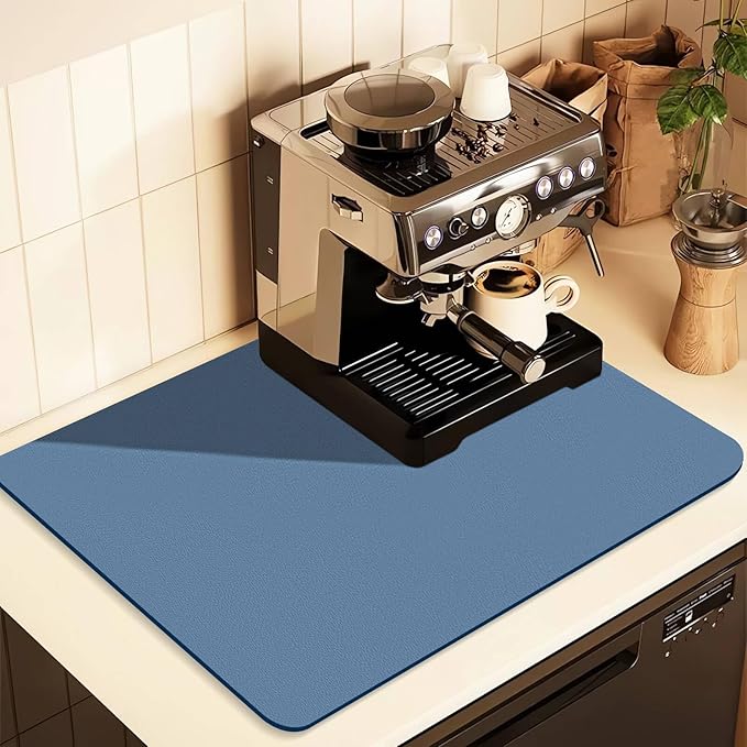 Coffee Mat for Countertops ,Coffee Bar Accessories Fit Under Coffee Maker Espresso Machine, Absorbent Hide Stain Rubber Mat for Countertop ,Dish Drying Mat for Kitchen Counter (Blue, 16"x24")