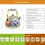 Blue Floral Enamel Tea Kettle Vintage Gold Beige Teapot Blue Floral Boho Hot Water Coffee Kettle Pot 2.5L Porcelain Tea Pot with Ceramic Handle for Stovetop Kitchen Home Decor