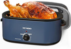 26QT Electric Roaster Oven, Electric Turkey Roaster with Viewing & Self-basting Lid, Stainless Steel Turkey Roaster Oven, Blue