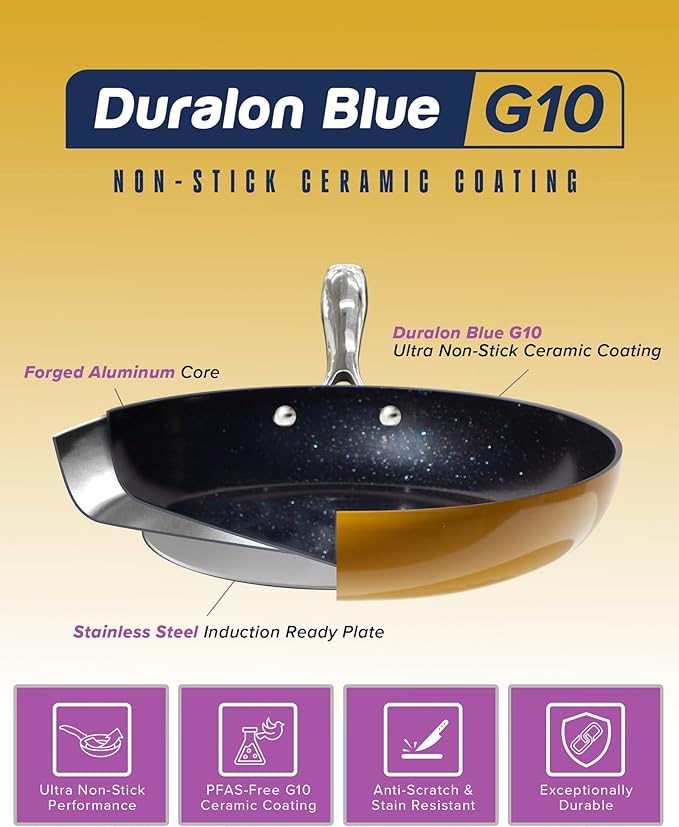 Nuwave Lux 13-Piece Premium Cookware Collection, Healthy G10 Duralon Blue Ceramic Nonstick, Ultra Durable, PFAS-Free, Lightweight & Works on All Cooktops