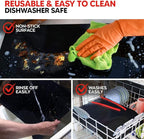 Oven Liners for Bottom of Oven Black (4-pack) Bundled with Range Rack Shield (4-pack) - Large Mat for Bottom of Range (17"x 25") and 14" Red Stove Guards for Racks - Reusable & Heat Resistant