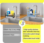 Maifan Sink Caddy Sponge Holder for Kitchen with Brush Holder and Stainless Steel Self Drain Tray, Rustproof Kitchen Sink Organizer for Sponge, Soap Dispenser Storage Accessories