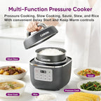 Carori 8-in-1 Electric Pressure Cooker, Compact 3 QT All-in-1 Multi-Cooker with Ceramic Pot, Saute, Slow Cook, Rice, Stew, Delay Start, Keep Warm & Safe Vent, Gray