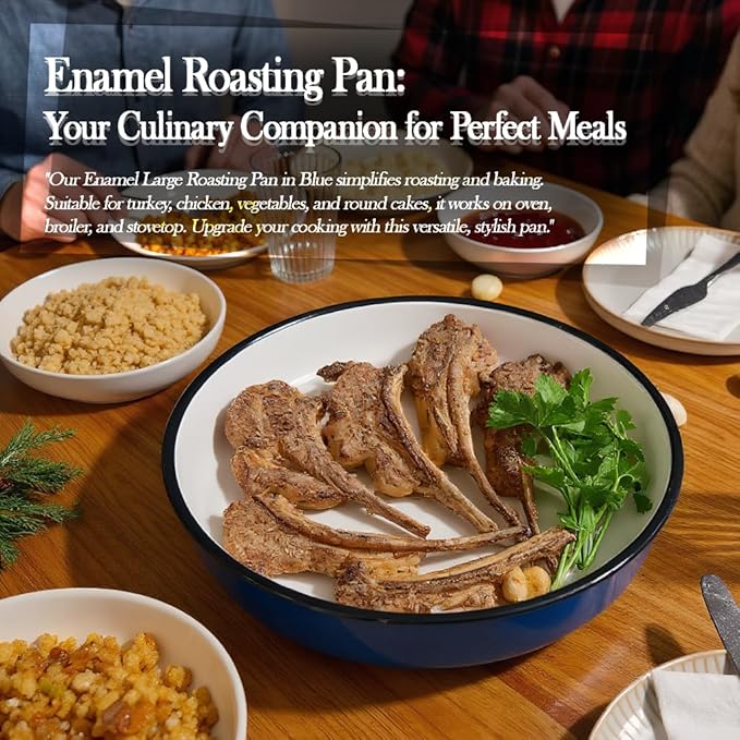 3-Pack Enamel Roasting & Baking Pan Set 10/12/14 Inch Round Deep Cake Pans for Turkey Pizza Casseroles Desserts Oven & Dishwasher High Temperature Resistance Baking Dishes Gifts for Mom Wife Christmas