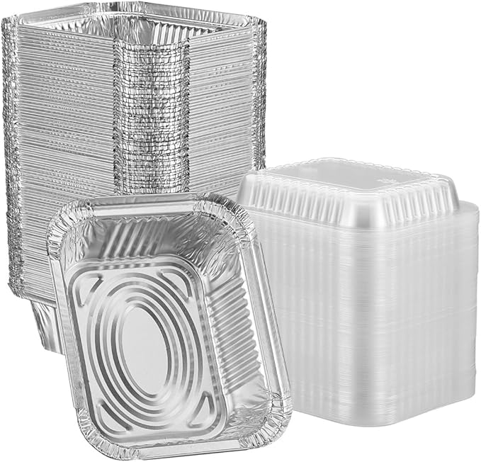 GUSTO [1 lb - 100 Count Disposable Aluminum Foil Pans with Clear Dome Lids, 5x4 Takeout Pans – Great for Baking, Cooking, Storage, and Freezing (Formerly Comfy Package)