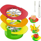 Fruit Cutter Slicer, 4 in 1 Apple Slicer with Vegetable Peeler & Cleaning Brush Mango Cutter Corer Remover Tomato Wedges Stainless Steel Heavy Duty Fruit & Vegetable Cutter Easy Kitchen Tool
