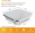8x8 Aluminum Pans with Lids - 20 Pack Disposable Foil Pans with Lids, Aluminum Containers with Lids for Baking Cake, Holiday Cooking, Heating, Storing, Prepping Food