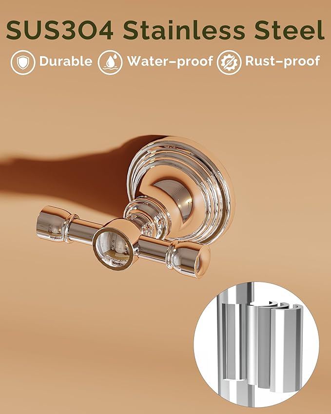 Towel Hook for Bathrooms, Stainless Steel Robe Coat Hook Wall Mount, Heavy Duty Towel Hanger for Kitchen, Bedroom or RV (Chrome)