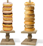 2 Pcs Donut Stand Wooden Square Doughnut Stand Bagel Stand Donut Display Tower for Dessert Table Doughnut Holders for Party Donut Display Stand for Birthday Banquet (Dark Color)