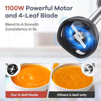 Ganiza Immersion Blender Handheld, 6 in 1 Hand Blender Stainless Steel Blade, 15 Speed Stick Blenders Electric, 800ml Mixing Beaker, 600ml Chopper, Whisk, Frother, Potato Masher