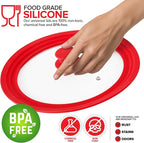 Modern Innovations Universal Lids (Set of 2) Fits 7 to 12-Inch Cookware, Silicone Replacement Pan Lid, Glass Top Covers for Skillets, Pots, Frying Pans, Cast Iron - Red