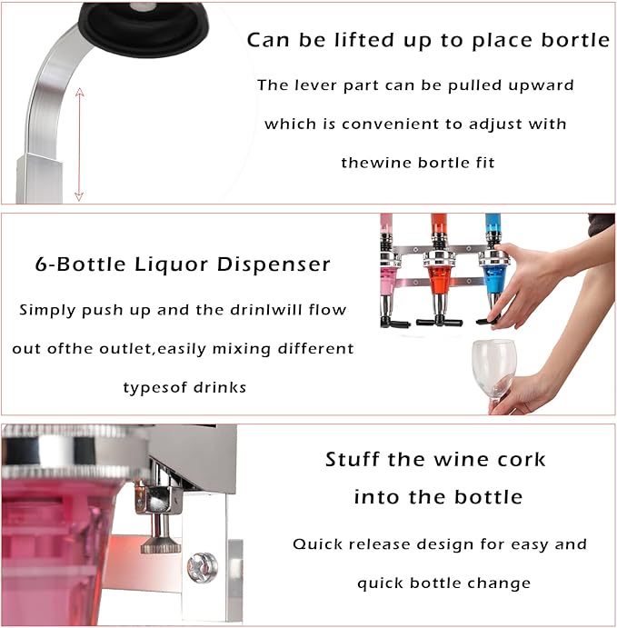 ECUTEE Wall Mounted 6-Bottle Liquor Dispenser Wine Dispenser Machine Bar Butler Drinking Pourer Home Bar Tools for Beer, Soda, Coke and Fizzy ect