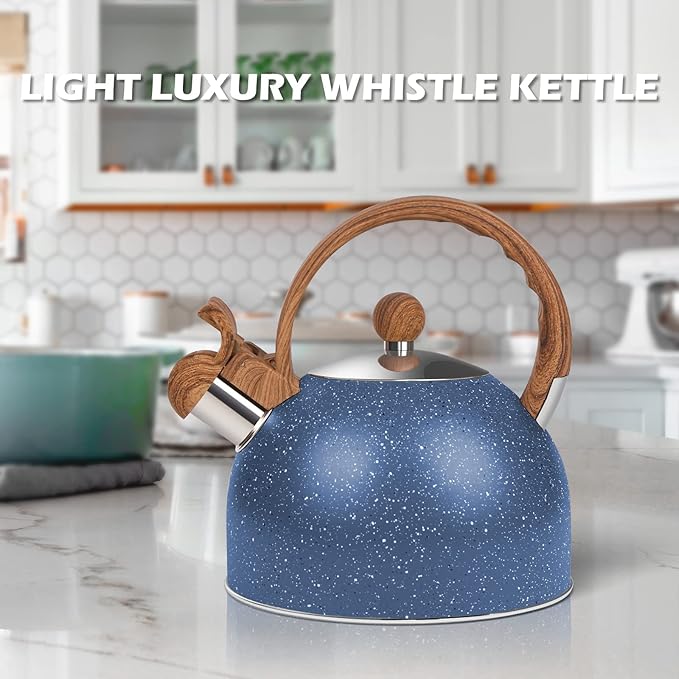 Whistling Tea Kettle for Stovetop, 2.6 Quart Stainless Steel Water Teapot Boilers for Stovetops, Induction Stone Kettle with Loud Whistle - Perfect for Preparing Hot Water, Coffee,Milk (Blue)
