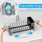 ANTOPY Sink Dish Drying Rack - Expandable Small Dish Rack Over Sinks with Silicone Drying Tray, Dish Drainer for Kitchen Counter with Cutlery Holder, Drying Rack Fit for 14’’-19’’ Kitchen Sink