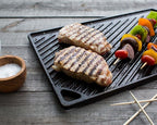 Lodge Double Play Reversible Cast Iron Grill/Griddle - Dual-Sided with Double Burner Configuration for Eggs, Pancakes, Burgers & More - Seasoned, Non-Toxic Cookware - Heavy-Duty Grill Pan - Black