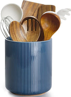 getstar Large Kitchen Utensil Holder for Kitchen Counter (H7.2” x W6.2”), Ceramic Cooking Utensil Holder with Cork Mat (Navy, Large(7.2"))