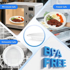 YANGRUI Plastic Plates Shrink Wrap 10" 150 Pack - Unbreakable Mineral Filled PP | BPA Free Commercial White Tray | Microwave Safe Freezer Ready | Reusable & Disposable Heavy Duty Bulk Party Plate