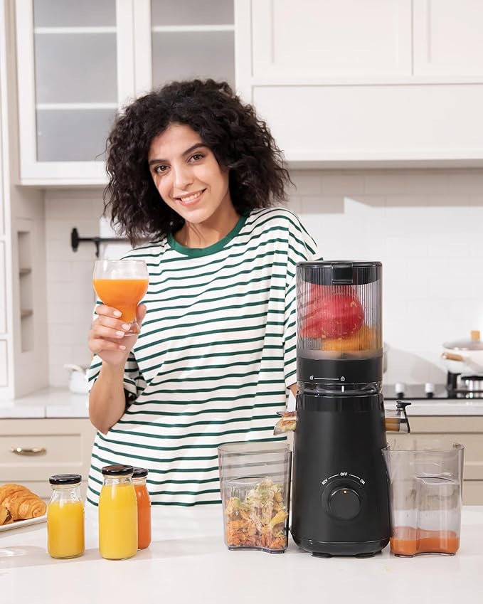 TUUMIIST Juicer Machines, Cold Press Juicer with 5.3" Extra Large Feed Chute Fit Whole Fruits & Vegetables Easy to Clean, High Juice Yield, BPA Free (Black)