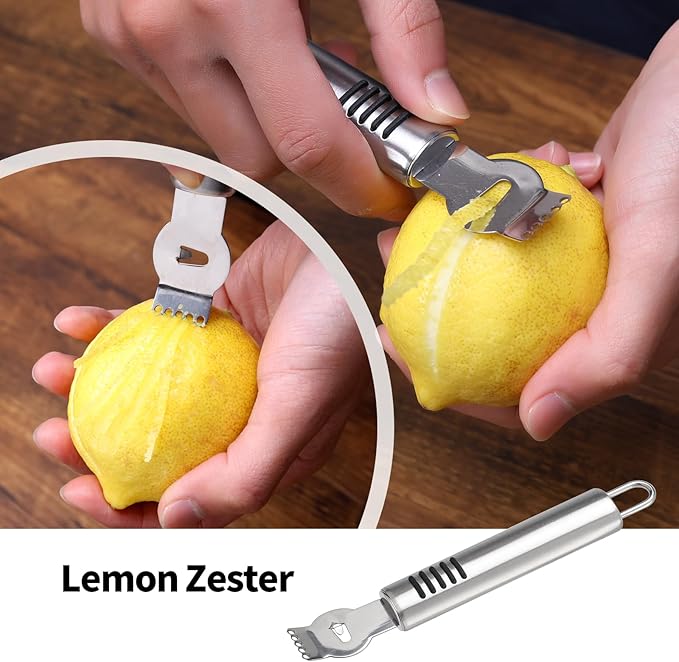 BURLIHOME Stainless Steel Fruit Carving Knife Set, 6 Pack Vegetable Engraving Blades for Kitchen, Melon Baller Scoop,Lemon Zester, Garnish Peeler,Crinkle Knife,V-shape Cutter