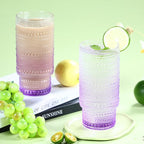 Large Capacity 16 oz Hobnail Drinking Glasses Set of 6, Vintage Glassware Drinking Glasses, Gradual Purple Water Glasses Tumbler, Cups for Kitchen, Juice, Beer, Cocktail, Whiskey