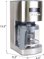Koolatron Kenmore Elite Drip Coffee Maker - 12-Cup Programmable Coffee Machine With Glass Pot, Pause and Pour, Auto Shut-Off, Large Water Reservoir, Reusable Filter, Dishwasher Safe Carafe