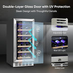ORYMUSE 15 Inch Wine Cooler Under Counter, 30 Bottle Wine Fridge with Stainless Steel Glass Door, Built-In or Freestanding Wine Cellar with Removable Shelves and Digital Temperature Control