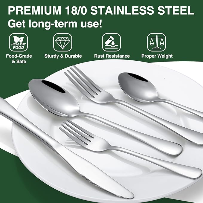 60-Piece Silverware Set with Organizer,AIVIKI Stainless Steel Flatware Set for 12,Cutlery Utensil Sets for Home Restaurant,Tableware Set Include forks spoons and knives,Mirror Polished,Dishwasher Safe