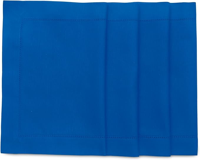 Solino Home Blue Placemats Set of 4 - Cotton Linen Hemstitch Placemats 14 x 19 Inch for Holiday, New Year