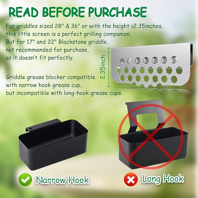 BBQ Tider Grilling Grease Gate Blocker for Blackstone Griddle Accessory, 1Pack Bbq Cook Tool Food Goalie Mesh Screen Compatible with Many Griddle(Not For Old-style Long Hook 17" and 22" Blackstone)