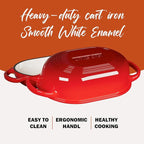 Enameled Cast Iron Sourdough Bread Oven, Dutch Oven, incl. Sourdough Bread-Baking Supplies like Banneton Bread-Proofing Basket - 5QT Loaf Cast Iron Bread Pan for Homemade Bread Baking, Red Meatloaf Pan with Lid