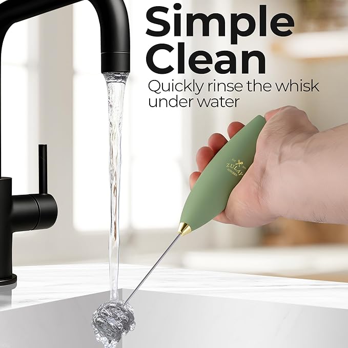 Zulay Kitchen Patented Tornado Triple Whisk Milk Frother with 4 Duracell Batteries – Handheld Foam Maker for Coffee, Lattes, Matcha & Hot Chocolate – Rich, Creamy Froth in Seconds - Olive & Gold