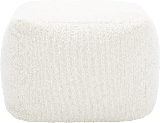 SAFAVIEH Couture Collection Samuels Ivory Boucle Ottoman Square Pouf (Fully Assembled)