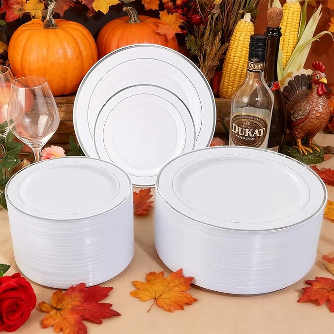 WELLIFE Silver Plastic Dinner Plates 72 Pieces, 10.25" Silver Disposable Plates, Premium Hard Plastic Lunch Plates, Ideal for Wedding and Party
