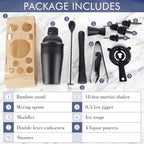 JNWINOG 12Pcs-Cocktail Shaker Set Stainless Steel Bartending Kit 18.6oz Cocktail Bar Set Cocktail Mix Drink Making Kit Professional Bar and Home Drink Bar Tools for Bartender (Matte Black, 12Pcs)