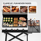 ROVSUN 4 Burner Foldable Propane Griddle with Wheels, Enameled Tray & Lid, 40000 BTU Portable Rolling Flat Top Gas Grill with Electronic Ignition & Regulator for Outdoor Cooking Camping BBQ Tailgating
