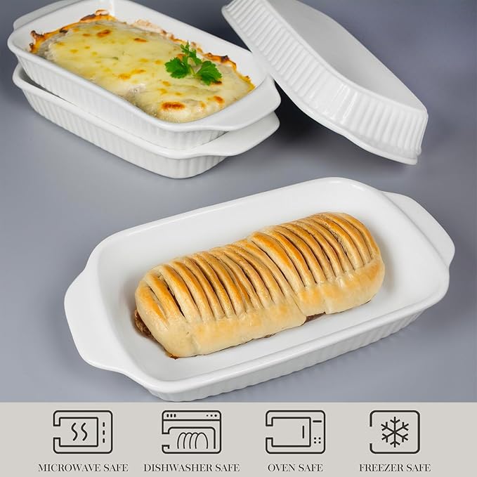 Small Au Gratin Baking Dish, Ceramic Casserole Dishes 9 x 6, Set of 4, 23 Oz with Handles, Pans Set for Oven Roasting for 1 or 2 person servings, Lasagna, Pie, Gratin, for Kitchen, Home