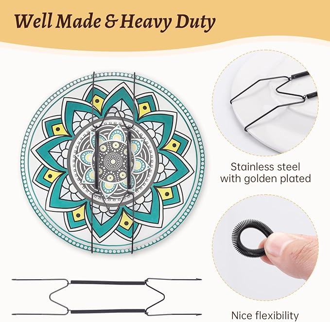 3 Pack 12/14/16 Inch Decorative Plate Medium Plate Hangers for The Wall, Invisible Stainless Steel Wall Hangers for Display with Hooks, for Platter/Dish/Picture(Black)