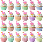 24 PCS Flamingo Cupcake Toppers Cupcake Rings Birthday Cupcake Toppers Tropical Flamingo Theme Cupcake Picks for Baby Shower Hawaiian Luau Aloha Summer Party