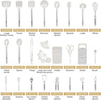 Kitchen Utensil Set-Silicone Cooking Utensils-33 Kitchen Gadgets & Spoons for Nonstick Cookware-Silicone and Stainless Steel Spatula Set-Best Kitchen Tools, Useful Pots (Cream White)