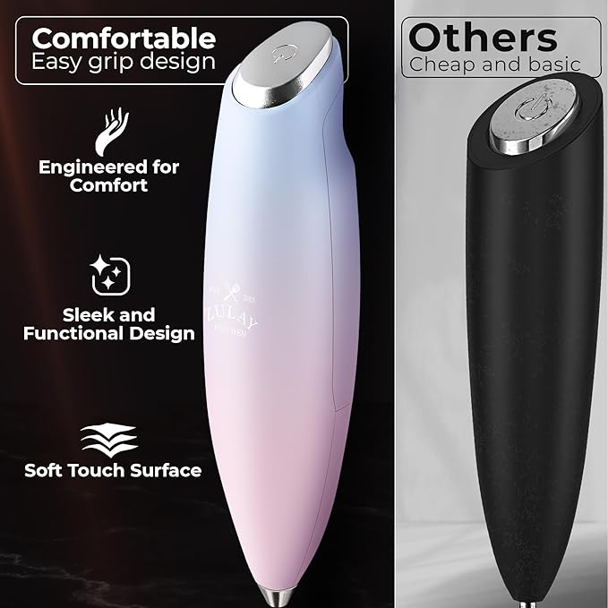 Zulay Kitchen Patented Tornado Triple Whisk Milk Frother with 4 Duracell Batteries – Handheld Foam Maker for Coffee, Lattes, Matcha & Hot Chocolate – Rich, Creamy Froth in Seconds - Orchid